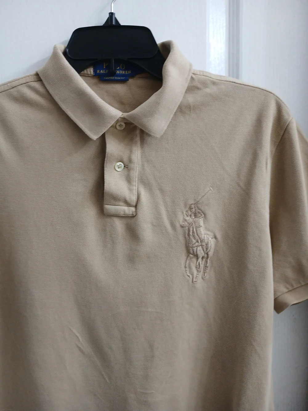 100% Cotton Polo Ralph Lauren Custom Slim Fit Big Pony Polo Shirt Tan/Beige-Sz M